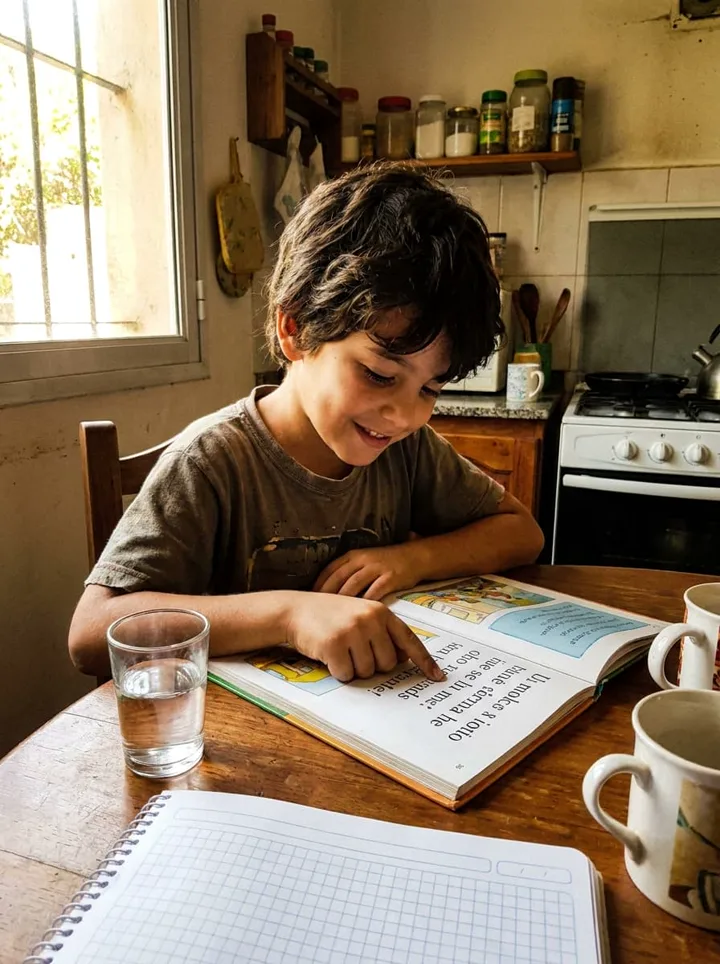 Child reading fluently at home